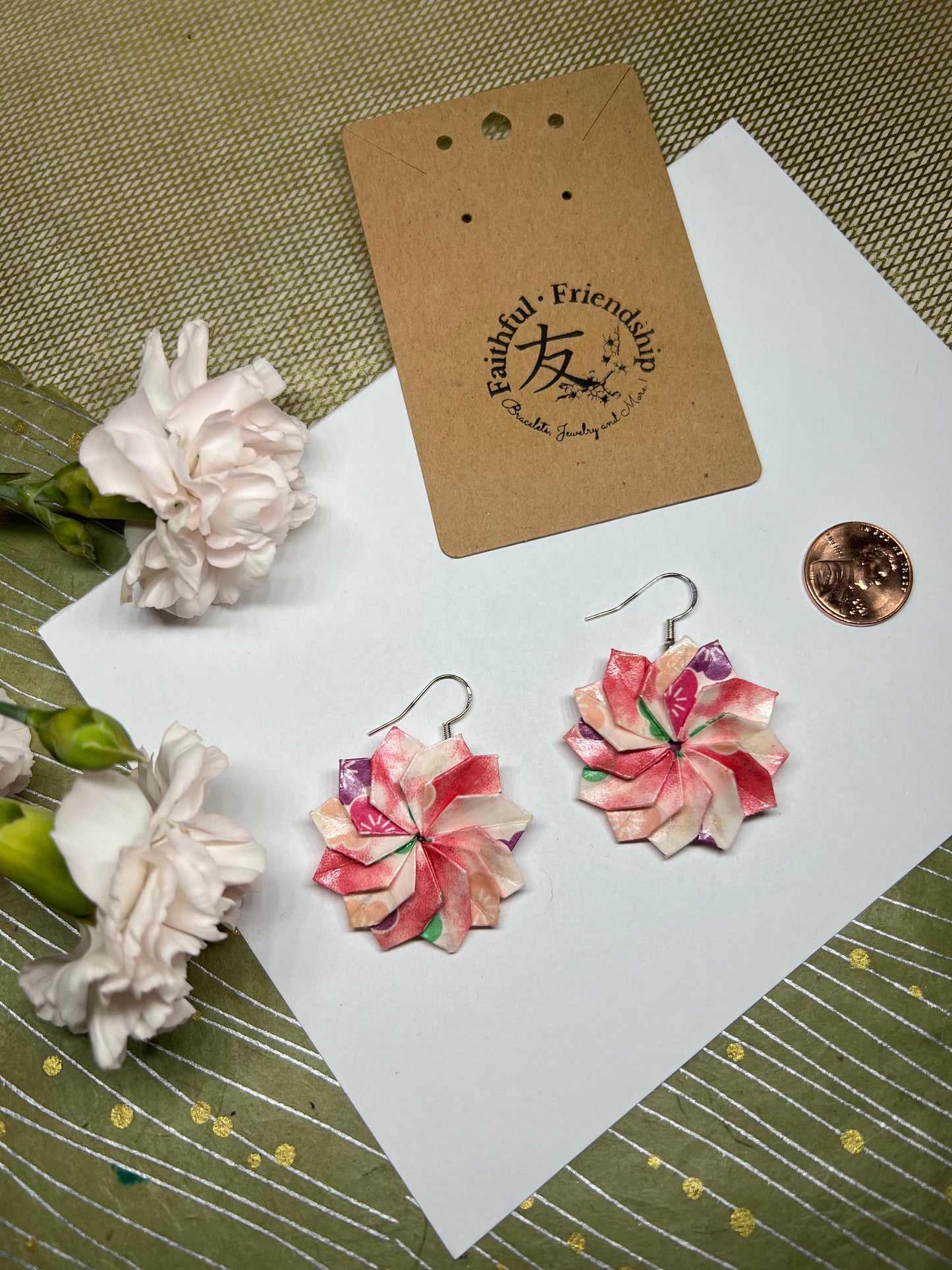 Pink Origami Dahlia earrings