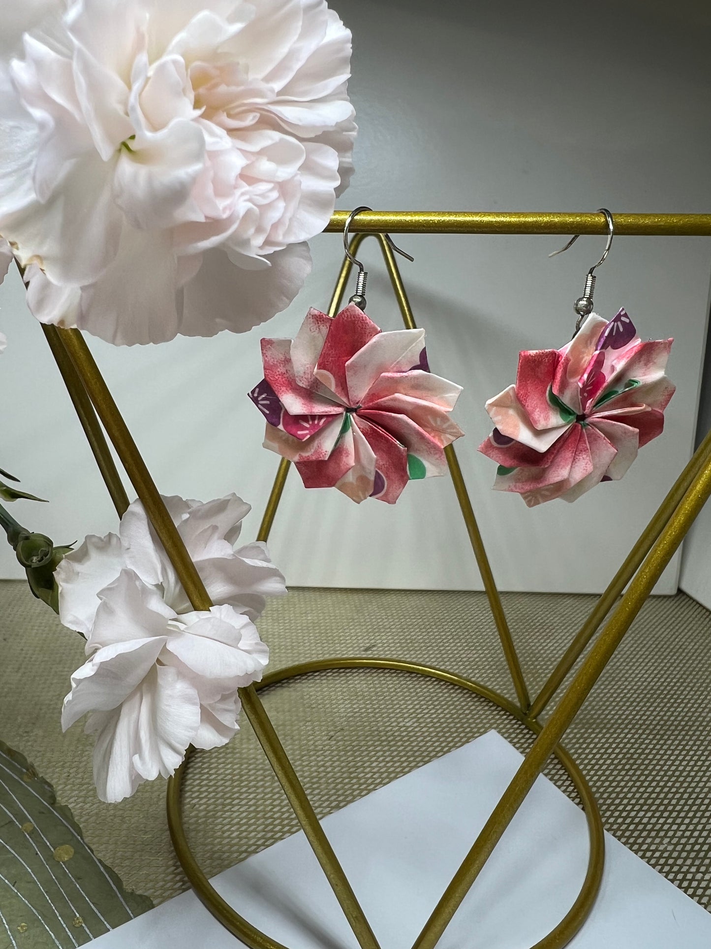 Pink Origami Dahlia earrings