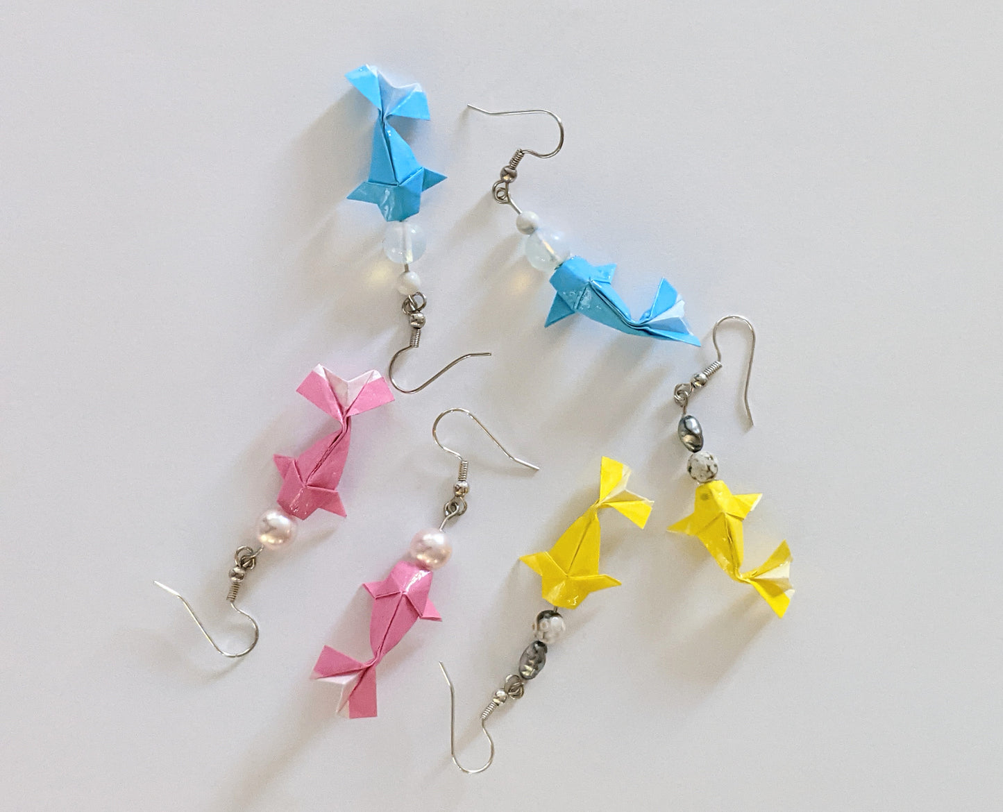 Pink Pearl Koi Fish origami earrings