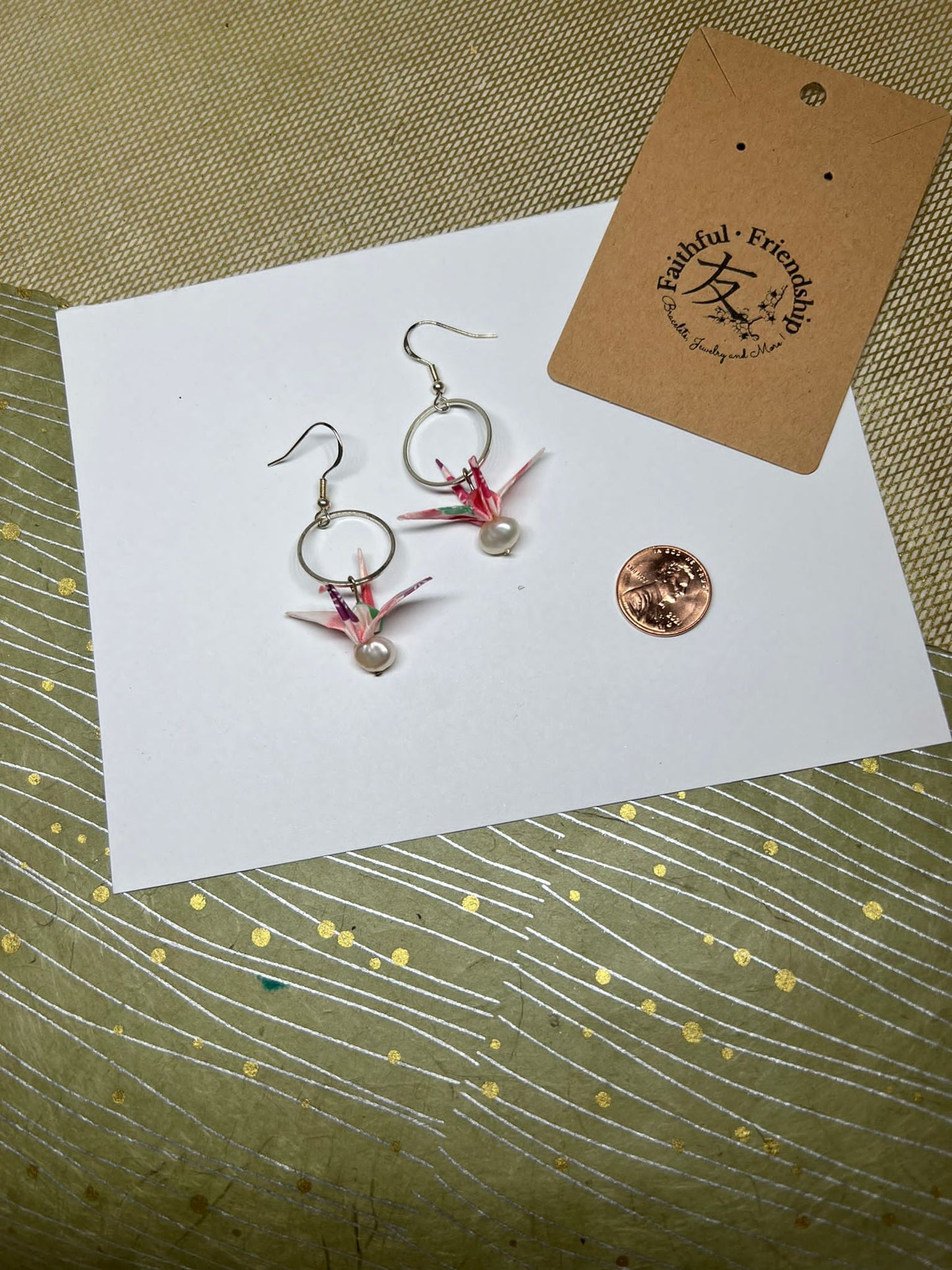 Origami Crane with Circle & Pearl